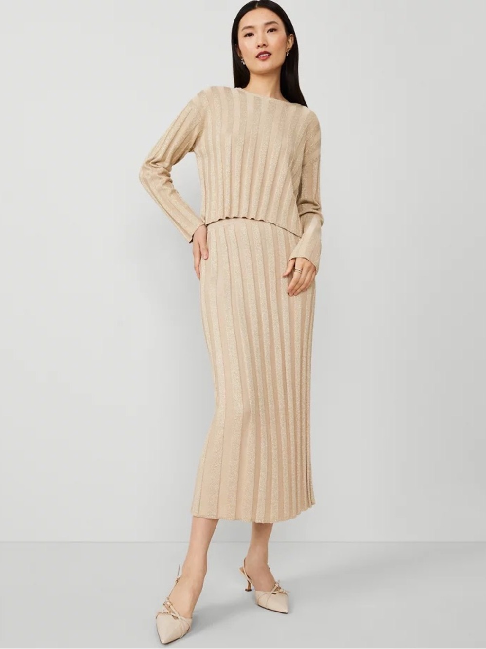 Ribbed Knit Two-Piece Sweater and Midi Skirt Set - Picture 2 of 6